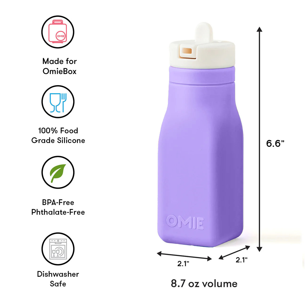 OmieBottle 260ml - silikónová fľaška do OmieBoxu so slamkou - fialová