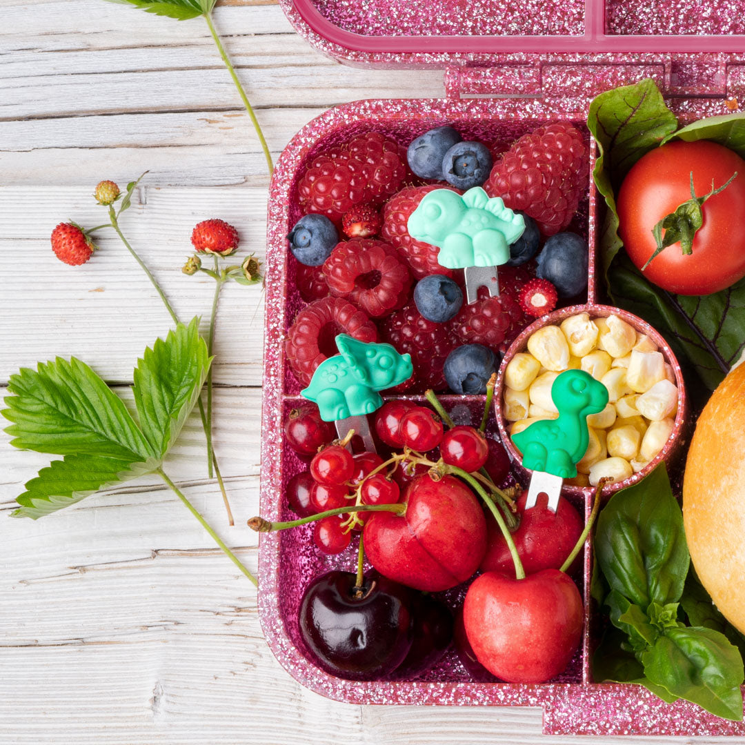 Set 4 krátkych nerezových napichovátok Lekkabox - dinovia