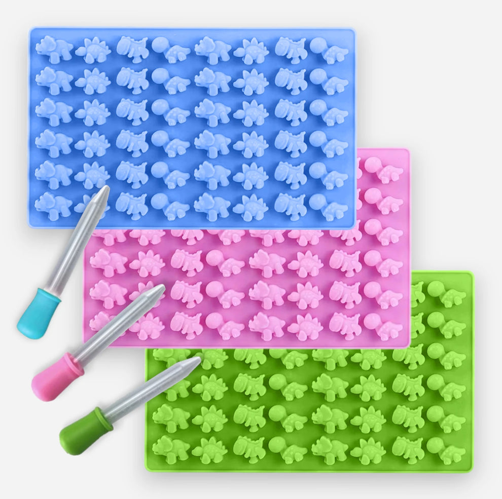 Silikónová forma na gumených dinosauríkov s pipetou  - zelená