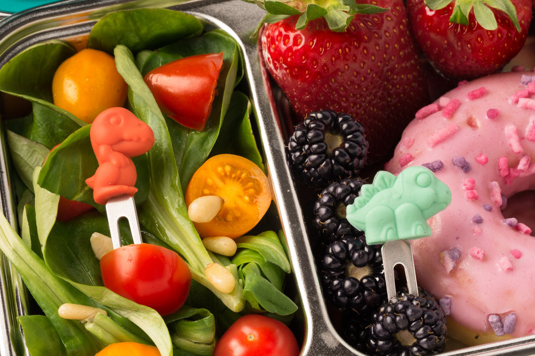 Set 4 krátkych nerezových napichovátok Lekkabox - dinovia