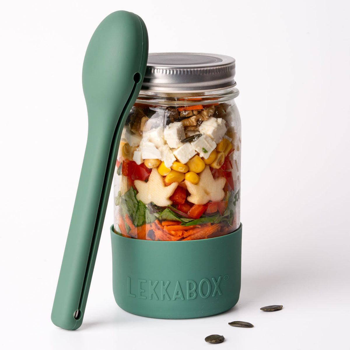 Lekkabox Meal Prep - sklenená nádoba s viečkom so silikónovým chráničom  500ml les