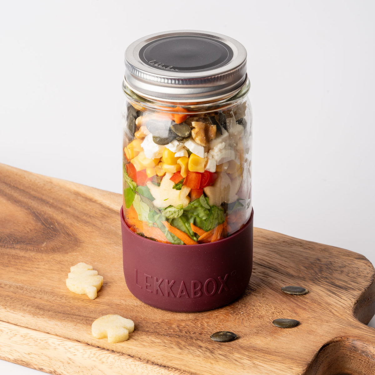 Lekkabox Meal Prep - sklenená nádoba s viečkom so silikónovým chráničom  500ml slivka