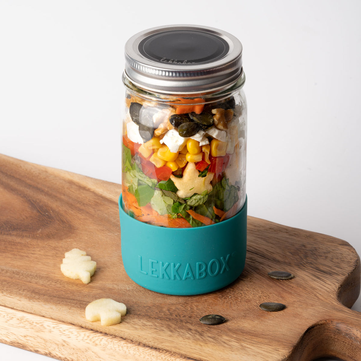Lekkabox Meal Prep - sklenená nádoba s viečkom so silikónovým chráničom  500ml oceán
