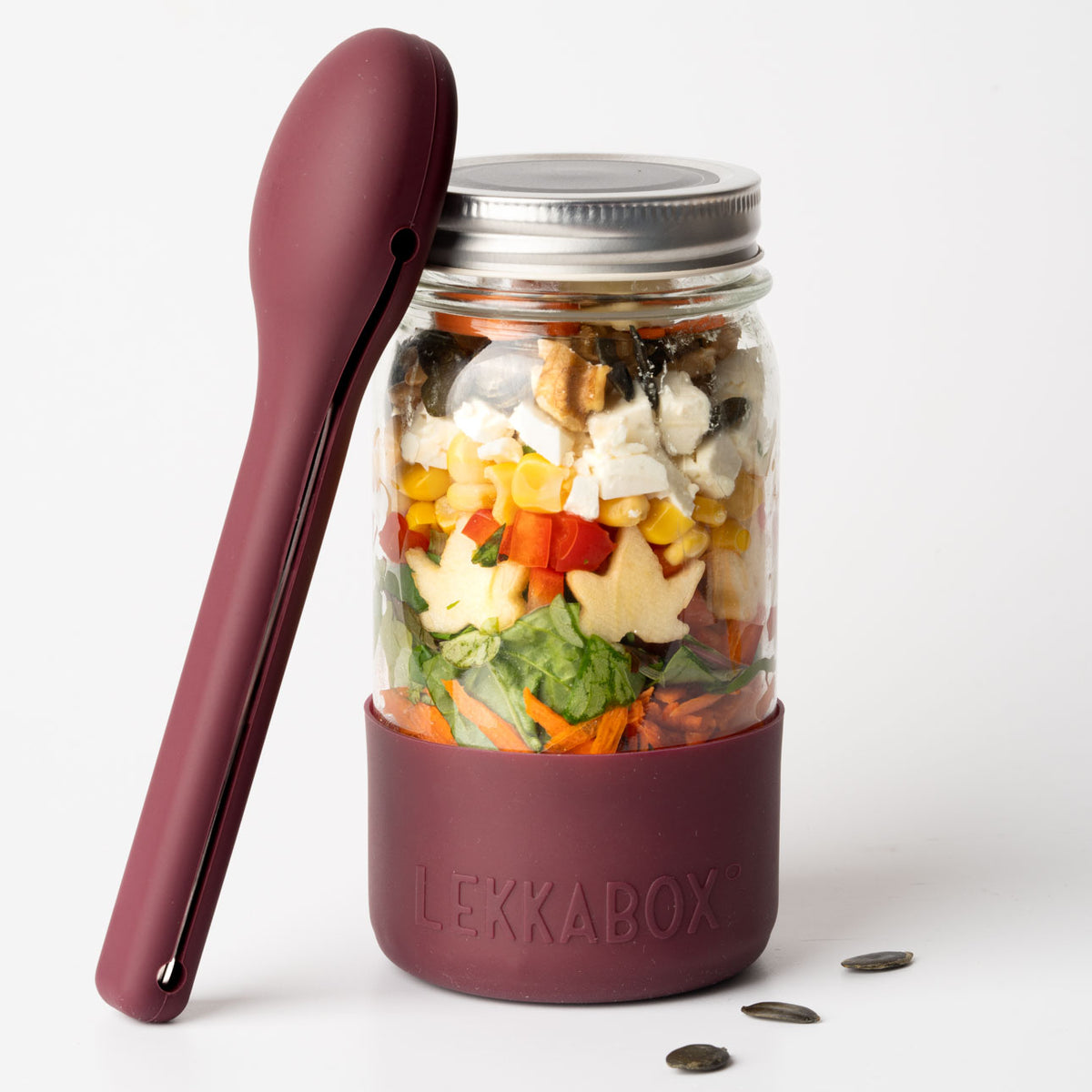 Lekkabox Meal Prep - sklenená nádoba s viečkom so silikónovým chráničom  500ml slivka