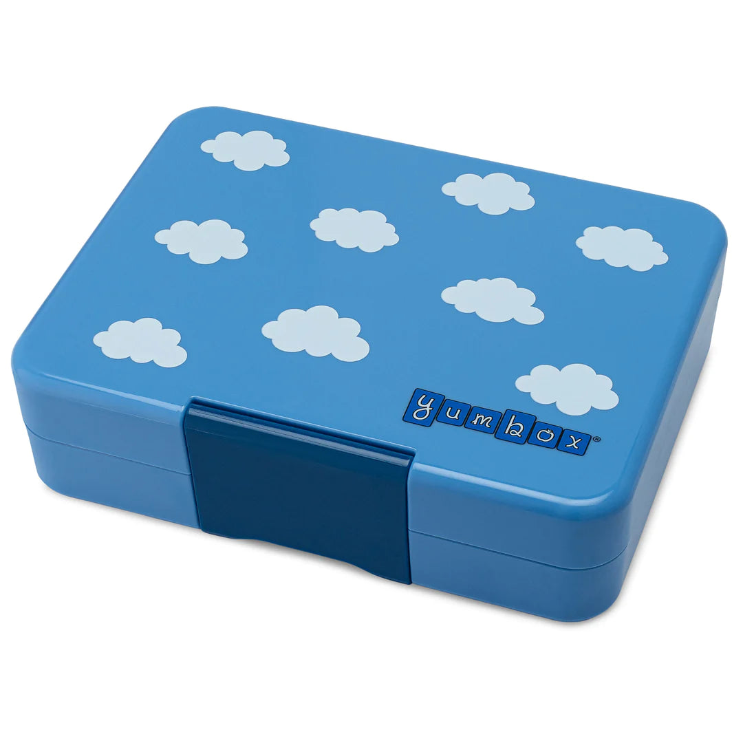 Yumbox Snack 3 oddelenia pravá modrá s potlačou (obláčiky)