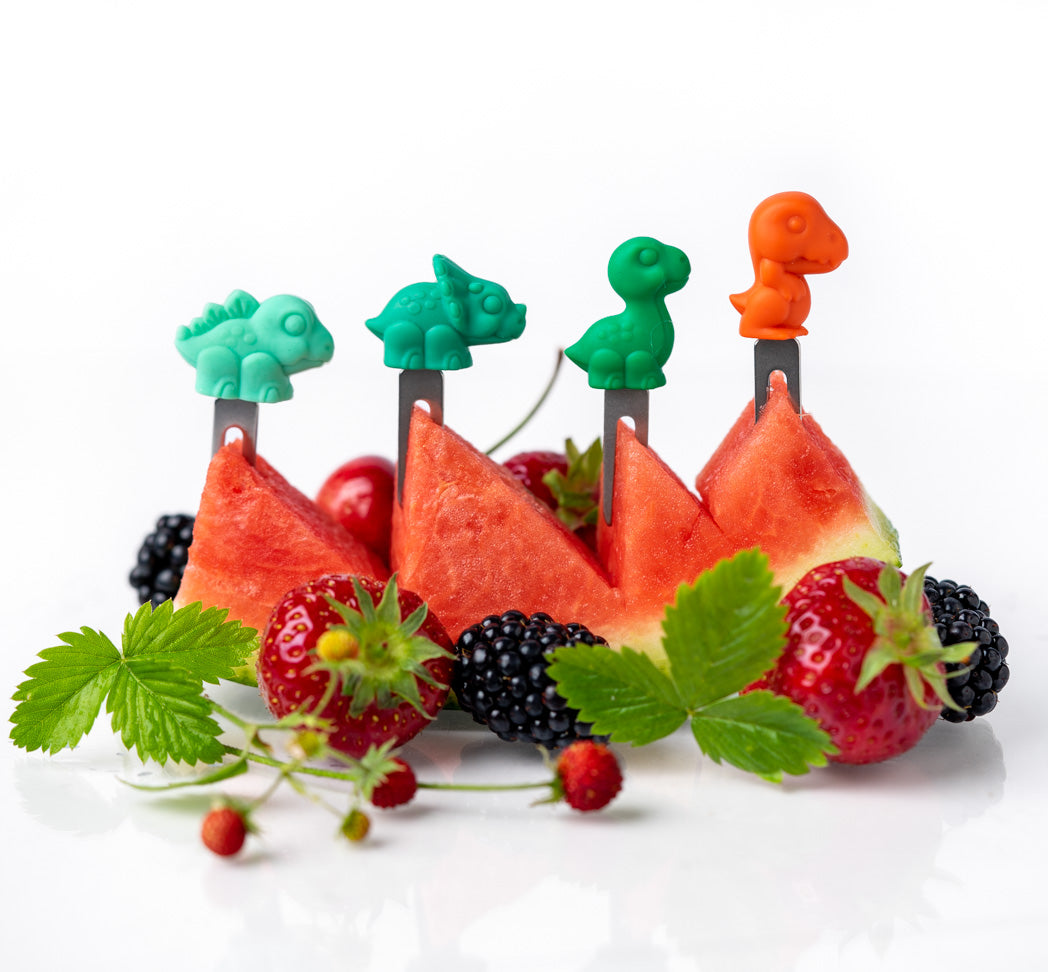 Set 4 krátkych nerezových napichovátok Lekkabox - dinovia