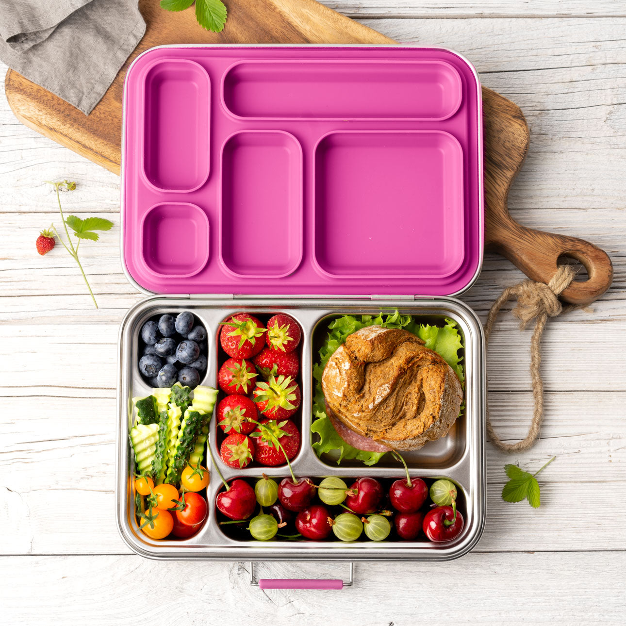 Lekkabox GRANDE - nerezový box s 5 oddeleniami - bobule