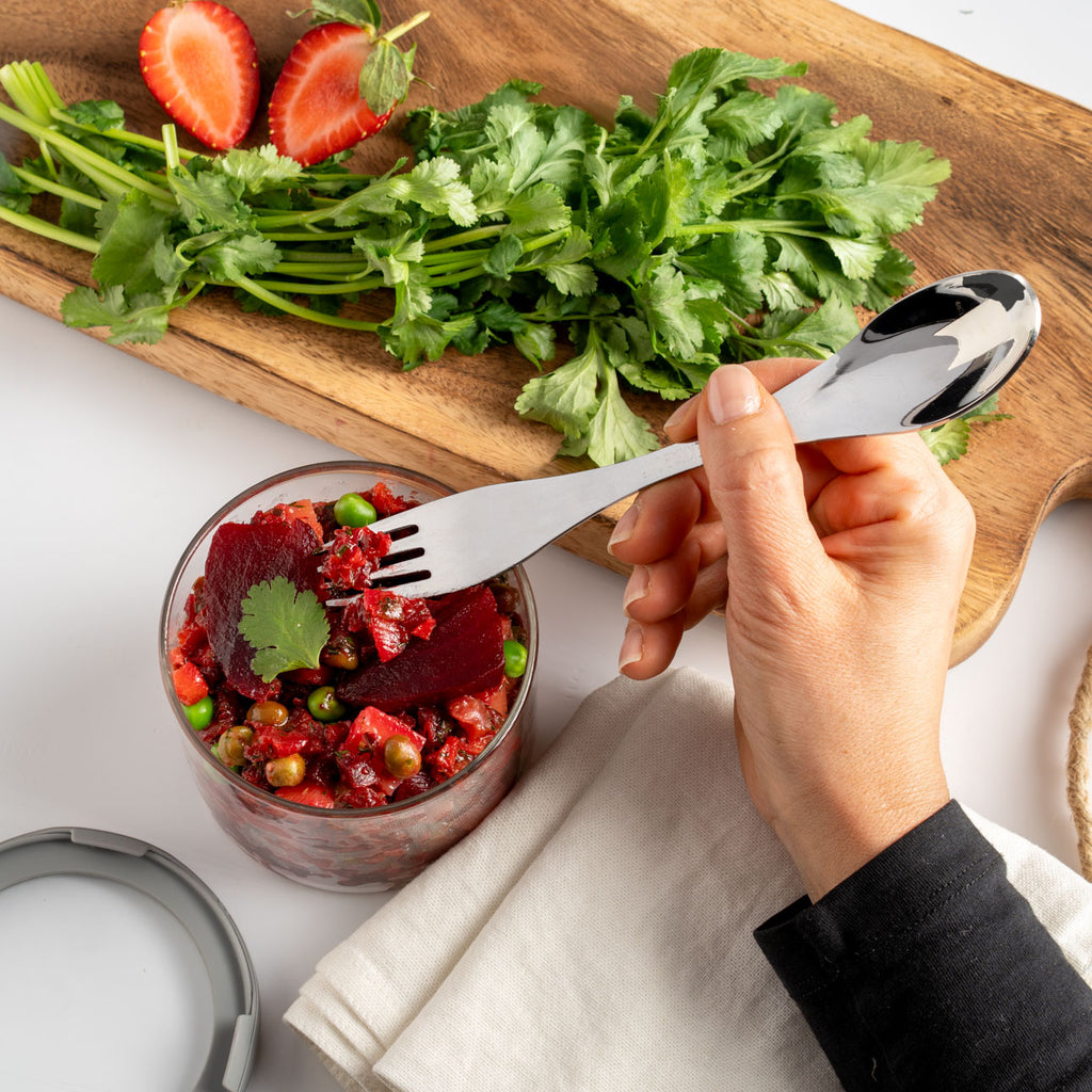 Veľká nerezová vidličko-lyžička strieborná