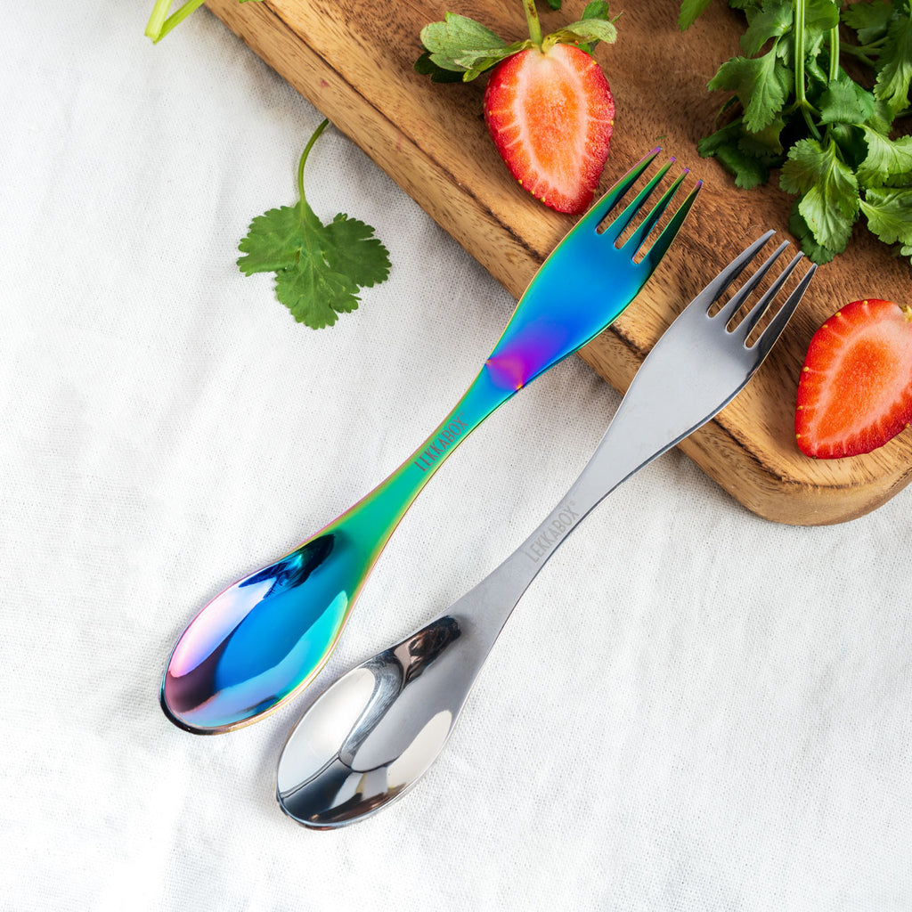 Veľká nerezová vidličko-lyžička dúhová