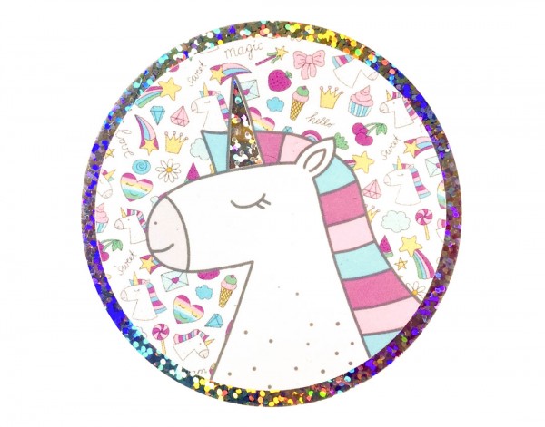 Trblietavá vodeodolná nálepka Jednorožec