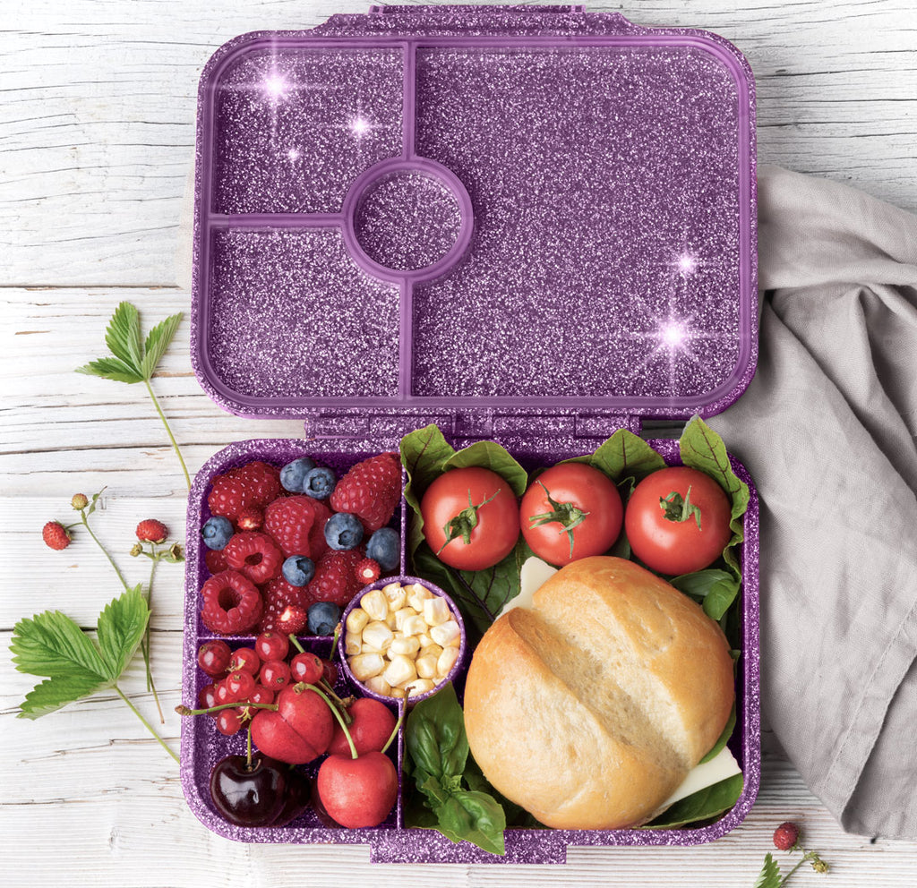 Lekkabox Glamour  so 4 oddeleniami - fialový s trblietkami