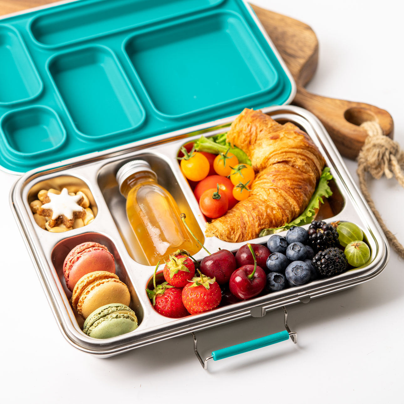 Lekkabox GRANDE - nerezový box s 5 oddeleniami - petrolejová