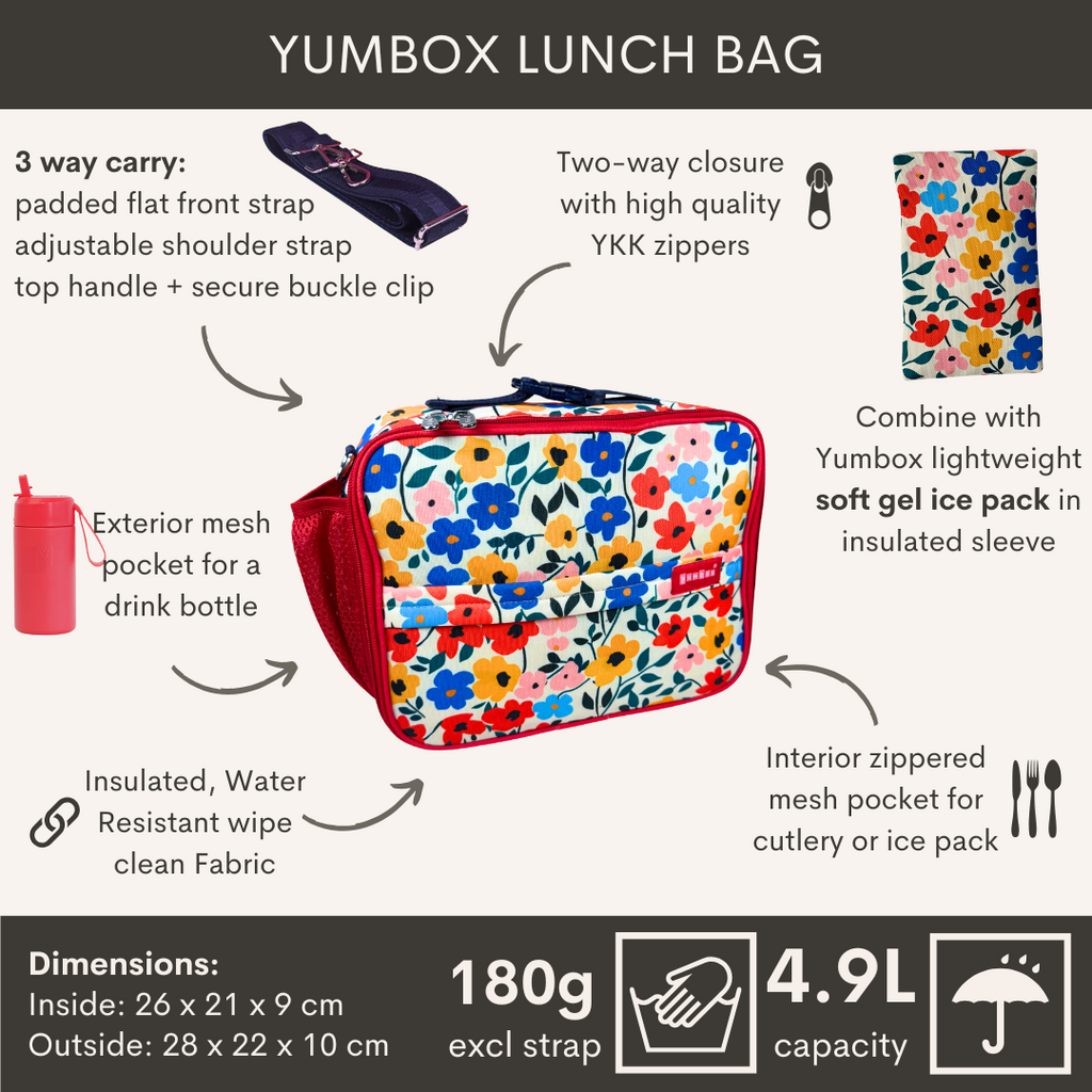 Yumbox termo izolačná taška na lunchbox s popruhom  - Makové kvietky