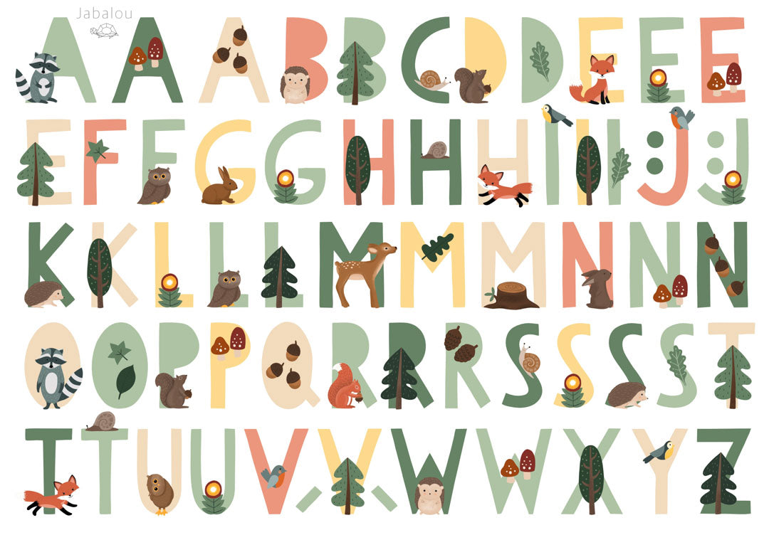 Vodeoodolné nálepky písmenká - les