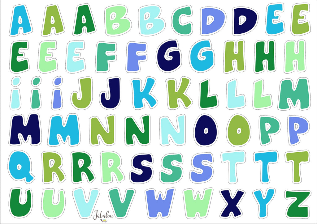 Vodeoodolné nálepky písmenká zeleno-modré