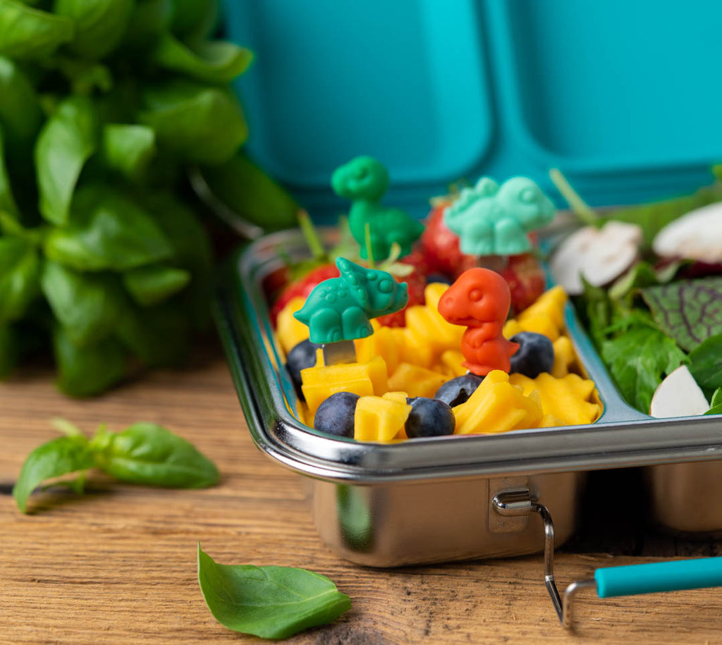 Set 4 krátkych nerezových napichovátok Lekkabox - dinovia