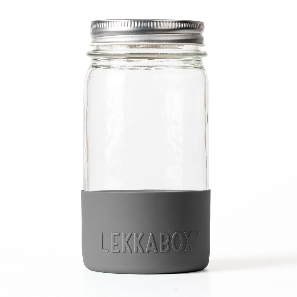 Lekkabox Meal Prep - sklenená nádoba s viečkom so silikónovým chráničom  500ml sivá