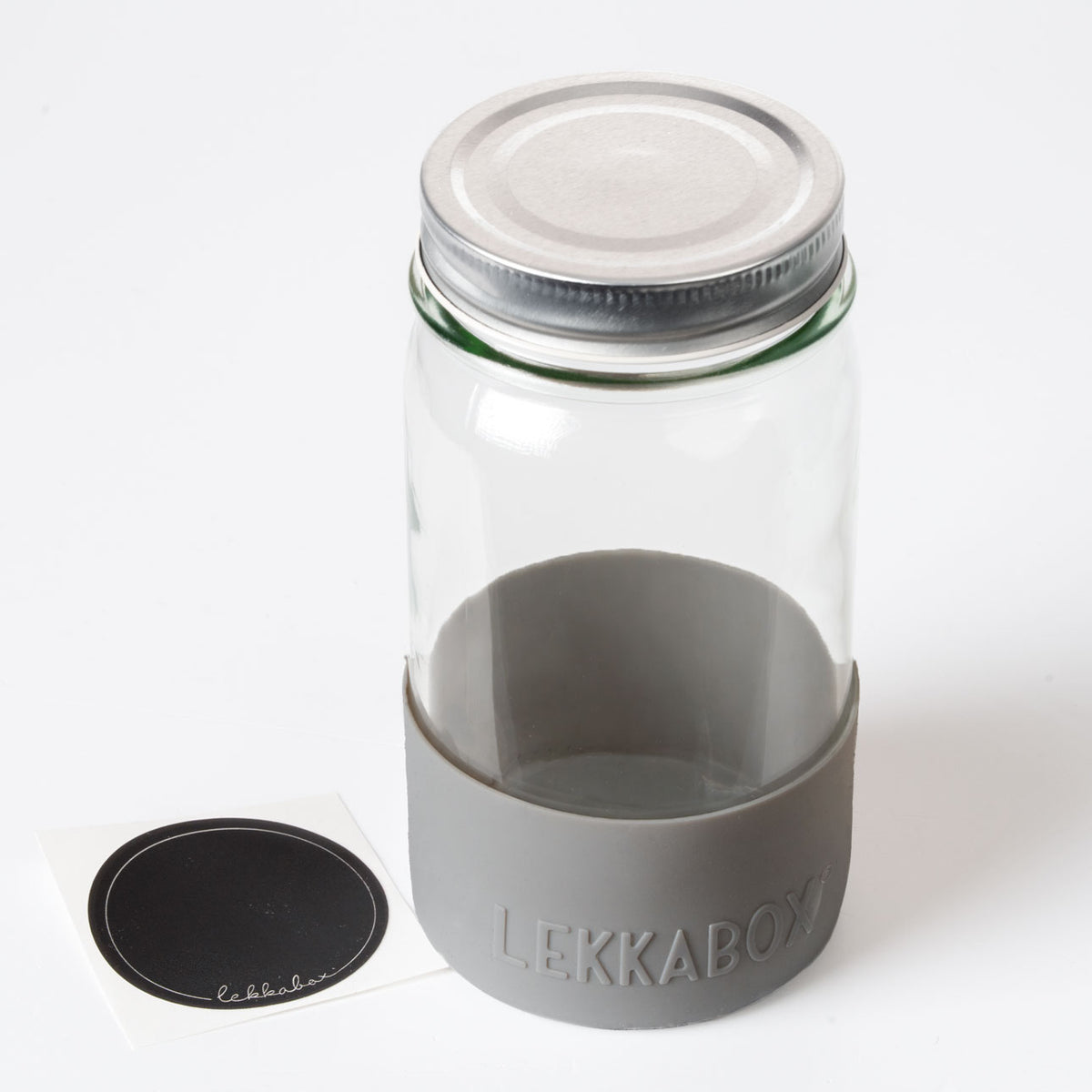 Lekkabox Meal Prep - sklenená nádoba s viečkom so silikónovým chráničom  500ml sivá