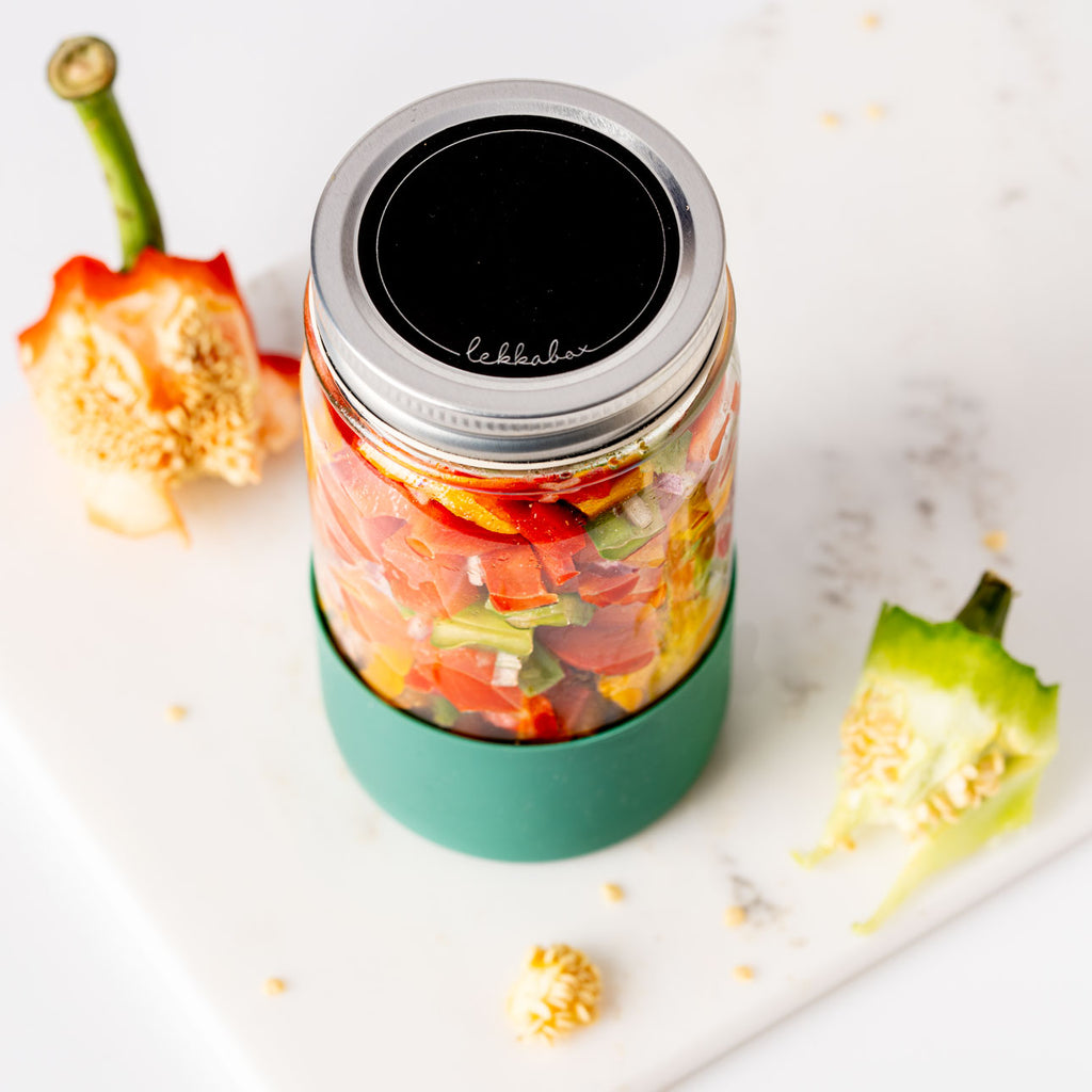 Lekkabox Meal Prep - sklenená nádoba s viečkom so silikónovým chráničom  500ml les