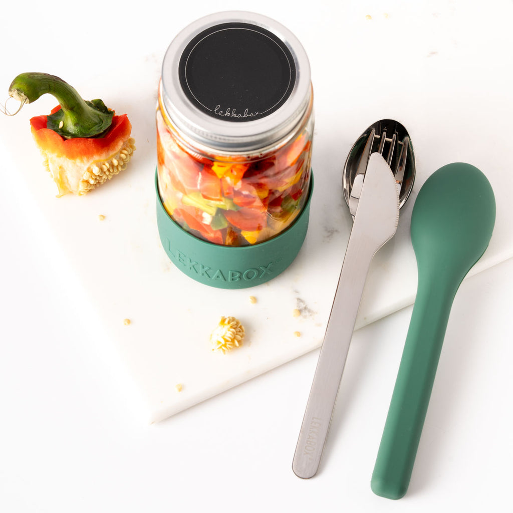 Lekkabox Meal Prep - sklenená nádoba s viečkom so silikónovým chráničom  500ml les