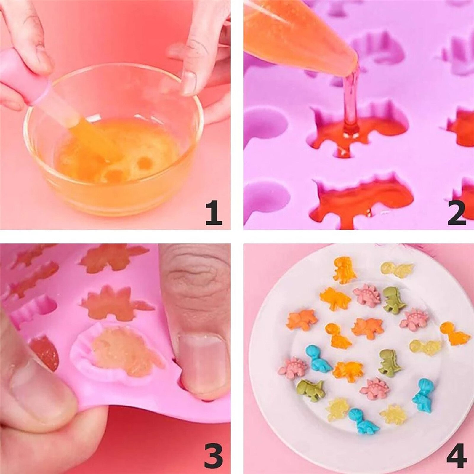 Silikónová forma na gumených dinosauríkov s pipetou  - ružová